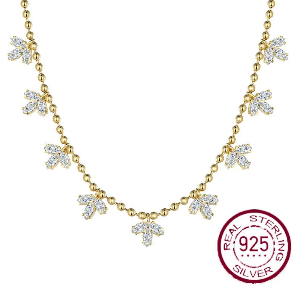 

French style new S925 sterling silver necklace, women's gold row diamond maple leaf zircon inlaid wedding banquet design sense