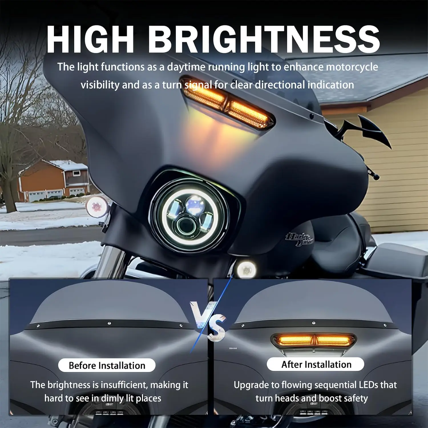 Motorcycle LED Fairing Vent Light, Windshield Vent Lights, Fits For 2014-2023 Harley Touring Street Glide, Electra Glide | Turn