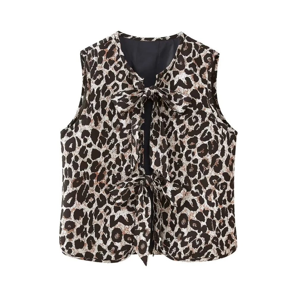 New Fashion Leopard Print Lace-up Vest Top primavera e autunno Slim Fit senza maniche Top gilet da donna traf gilet donna 2024