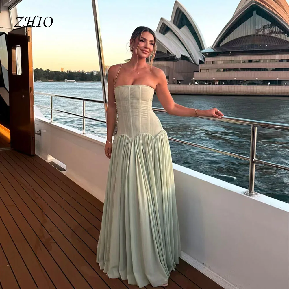 ZHIO فستان سهرة مثير باللون الأخضر الفاتح بدون حمالات ثنيات بطول الأرض فساتين حفلات الزفاف فستان حفلات مخصص من Festasين