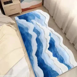 Bathroom Rug Romantic Carpet Wave Rug Ocean Furry Rug Wavy Washable Blue Bath Mat 3D Microfiber with Non-Slip Backing Bath Mats