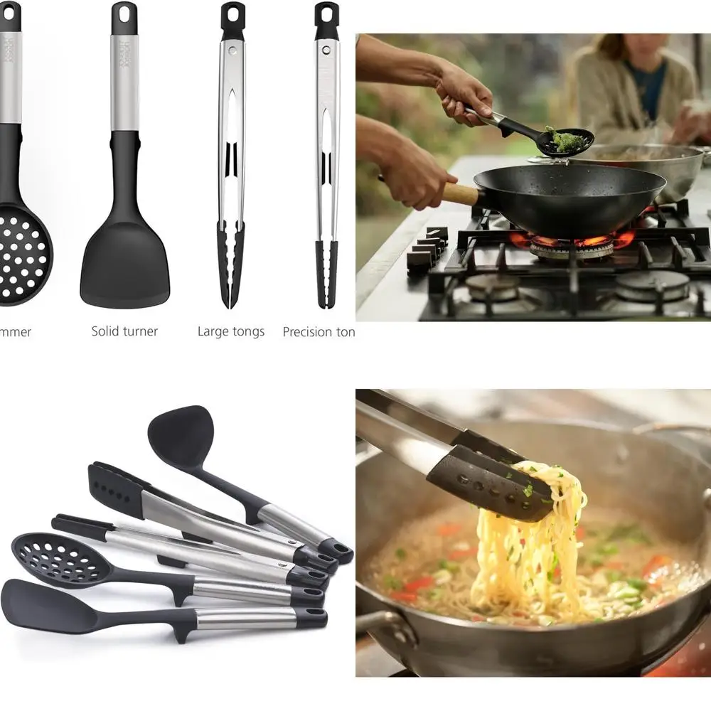 

5-Piece Silicone Kitchen Utensil Set with Stainless Steel Stand for Elevated Cooking