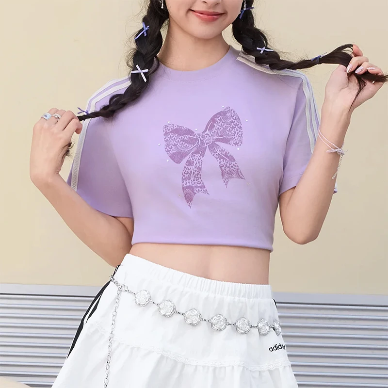 Adidas genuine clover new women's light purple white urban short sleeved T-shirt LF1203