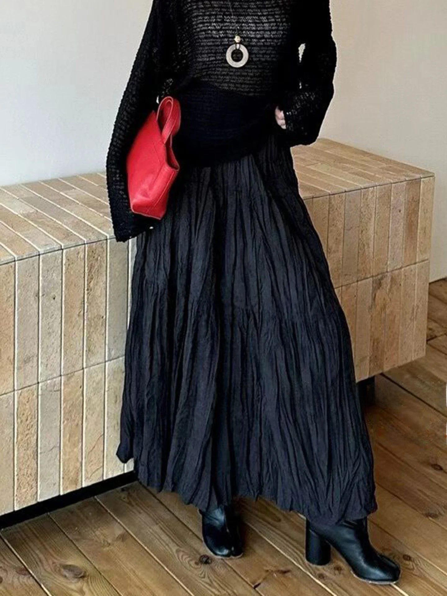 High Waist A-Line Midi Skirt Women's Folded Loose Versatile Elegant Commute Style Casual Occasion Other Material 100%