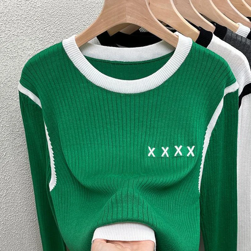

Nice Spring Spring Temperament Trend Top Tee Femme Casual Patchwork Knitting Sweater Women Clothes Simplicity O-neck Pullovers T