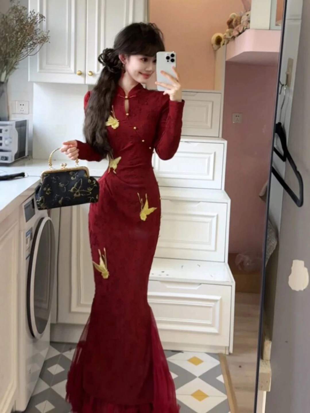 

New Chinese Sle National Trend Improved Dr Bodycon Long Red Skirt High Waist Cotton Retro Unique Beautiful Spr...