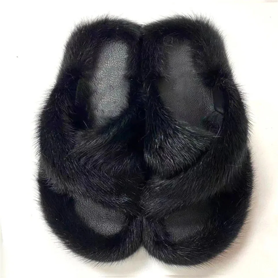 Flauschige Echte Nerzfell-Damenhausschuhe für Innenbereich Herbst Winter Luxus-Designer-Slipper Lässige Hauspantoffeln aus Flauschigem Nerzfell – Detail 14