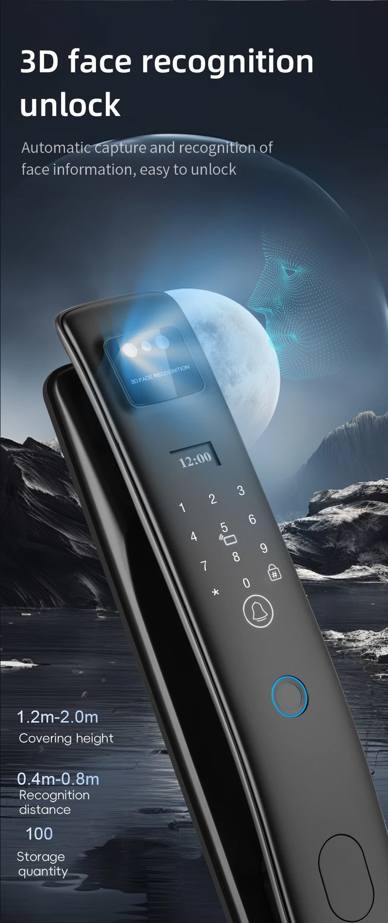 ビジュアルインターホン指紋パスワードWifiインテリジェント顔認識ホームドアロックカメラ付き