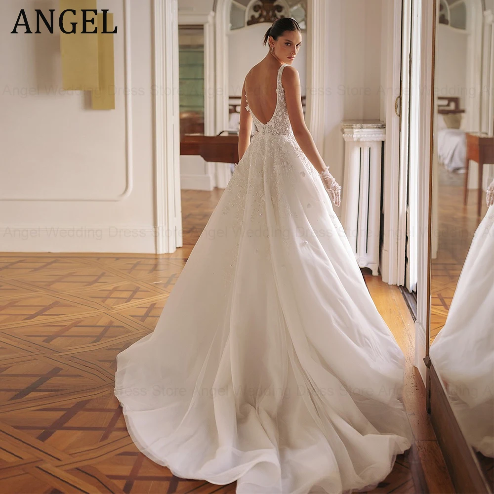 ANGEL Customized Luxury Wedding Dress 2026 Sleeveless Lace Applique A-Line Sequins Vestido De Noivas Long Bridal Gowns for Bride