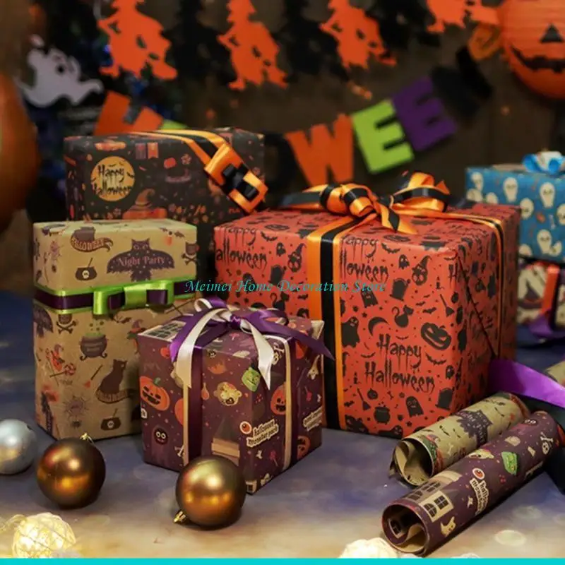 H7BF 5pcs Halloween Wrapp Paper Halloween Print Print Presid