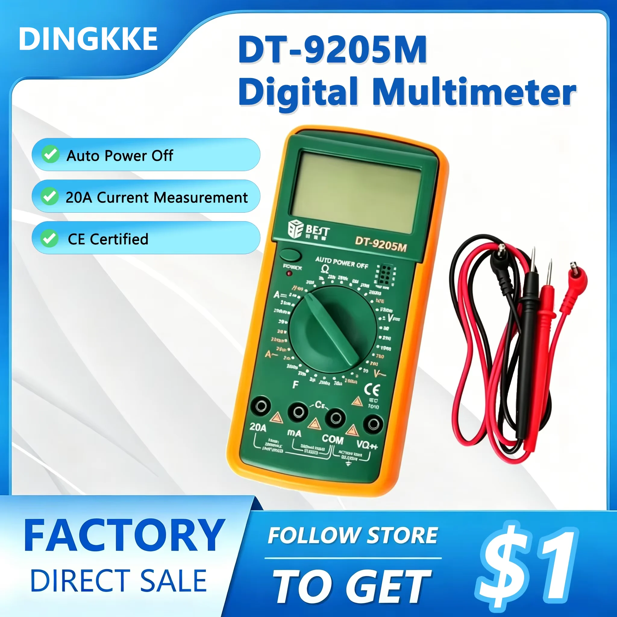 Digital Professional Multimeter DT9205A Counts True RMS AC/DC Transistor Voltage Tester Auto Range Multimetro Tool
