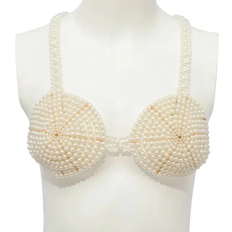 Sexy Imitation-Pearl Top Chest Bra Lingerie Chain Women Summer Bikini Elegant Festival Nightclub Body Jewelry Y2K Accessories