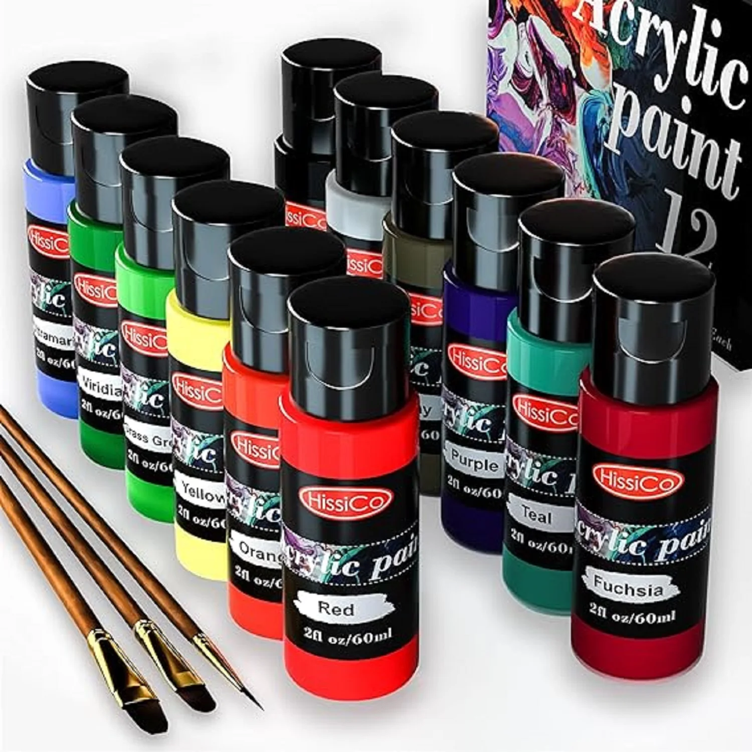 

Makeasy Acrylic Paint Set of 12 Colors Bottles Non Toxic No Fading Rich Pigment for Kids Adults Artists Canvas Craft Paintin