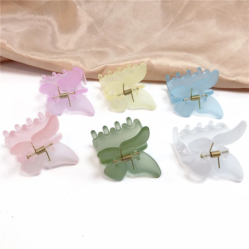 2Pcs/Lot Super Fairy New Clamps Scrub 3D Butterfly Grab Ponytail Bath Hairpin Jelly Color Back Head Claws Women Hair Accessories