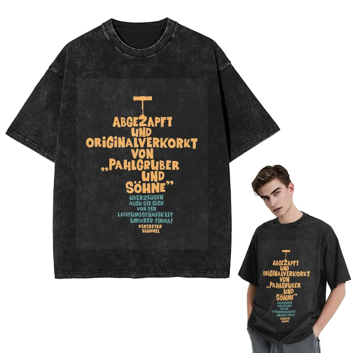Streetwear T-Shirts Tapped And Originally Corked - Loriot - Die Nudel Washed T Shirt Short Sleeve Hip Hop T-Shirt Tops Tees