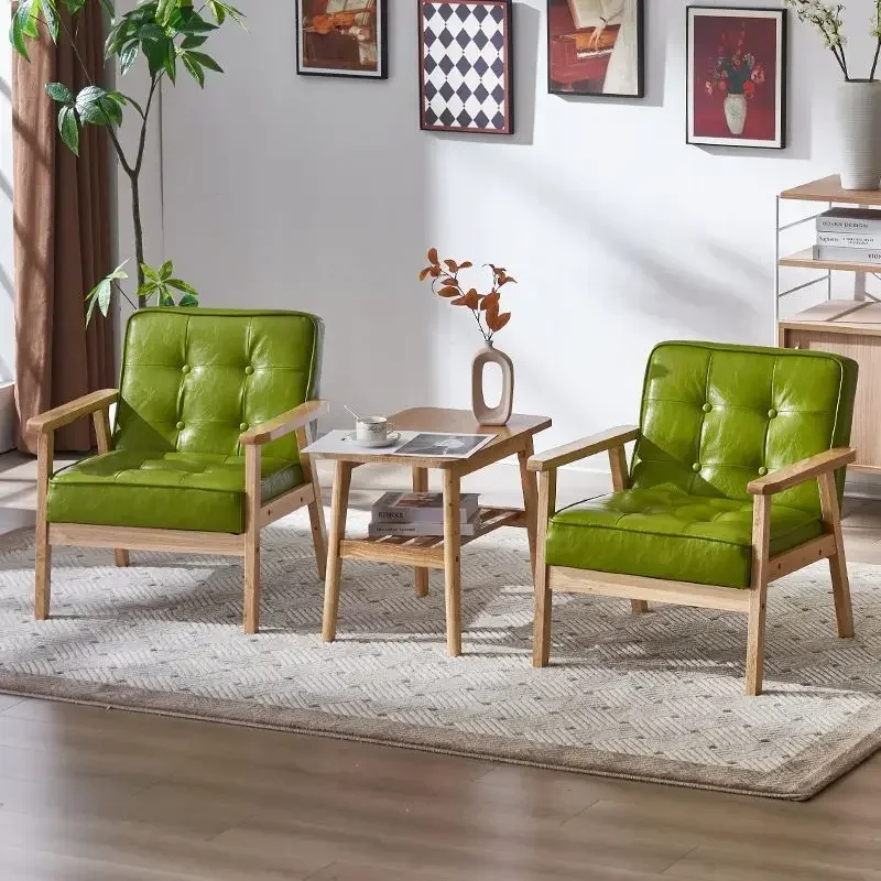 Leather Art Small Apartment Solid Wood Chair Leisure Single Double Economic Living Room Nordic Simple Sofa Chair For Rental