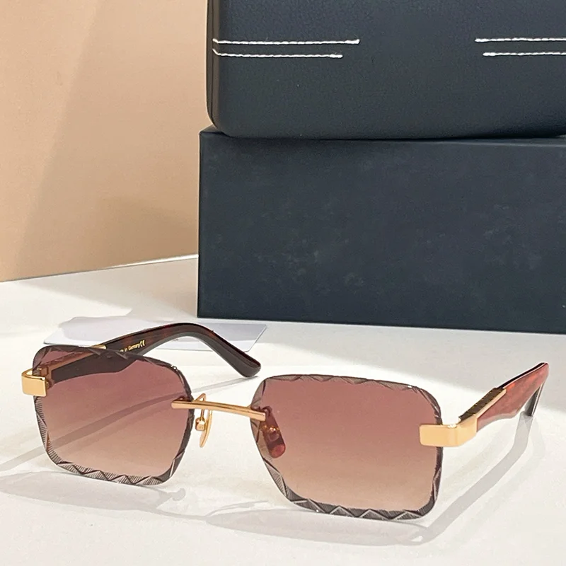 

THE APPIRS Luxury Craft Tortoise Gold Boundless Sunglasses for Male Classical Street Fashion Rimless Aectate Solar Glasses