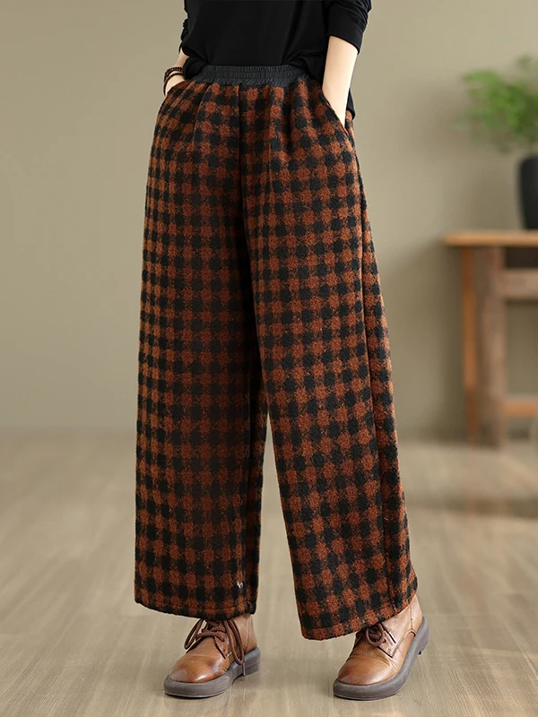 الرجعية بنطال ذو قصة أرجل واسعة الصوفية تويد الخريف الشتاء Faion عادية منقوشة Bellovi المرأة حجم كبير بنطلون في Sle #4