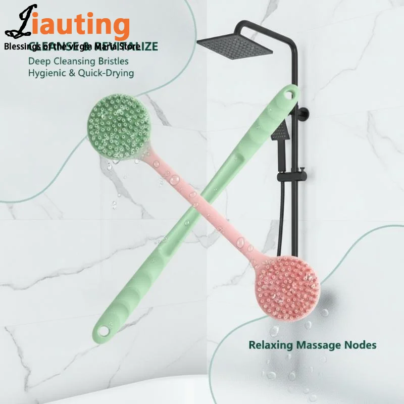 Silicone Bath Body Brush with Long Non-Slip Handle Deep Exfoliating Gentle Scrub Suitable for All Skin Type Shower