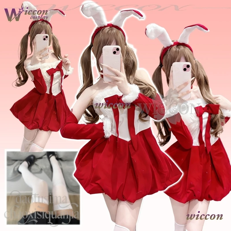 Bunny Girl Dress Kawaii Original Design Uniform Red Velvet Maid Cute Rabbit Headwear Halloween Cos Anime 2025 Christmas Party
