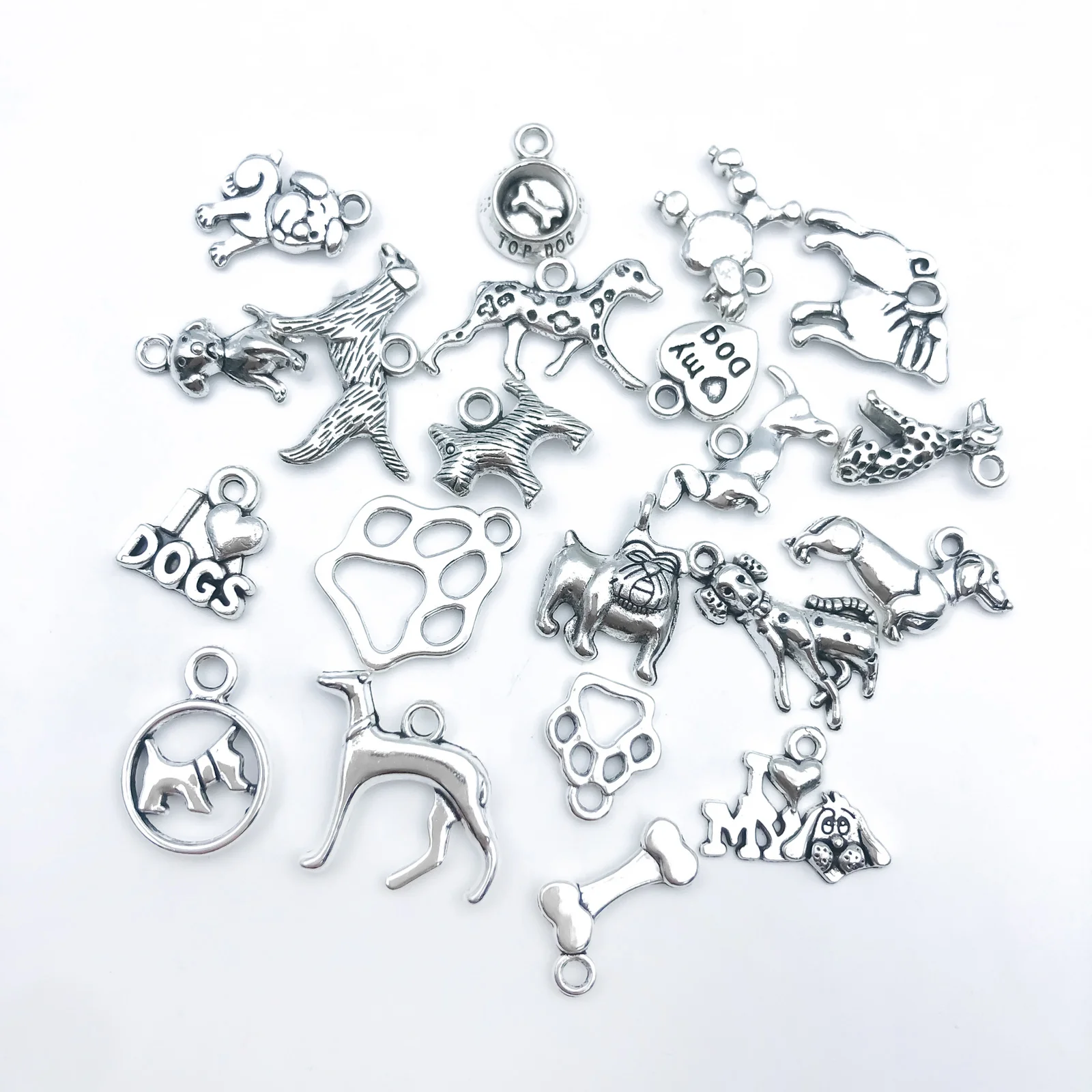 20pcs/Set Zinc Alloy Antique Silvery Animal Dog Shaped Charms Pendant for DIY Necklace Bracelet Earrings Jewelry Making Handmade