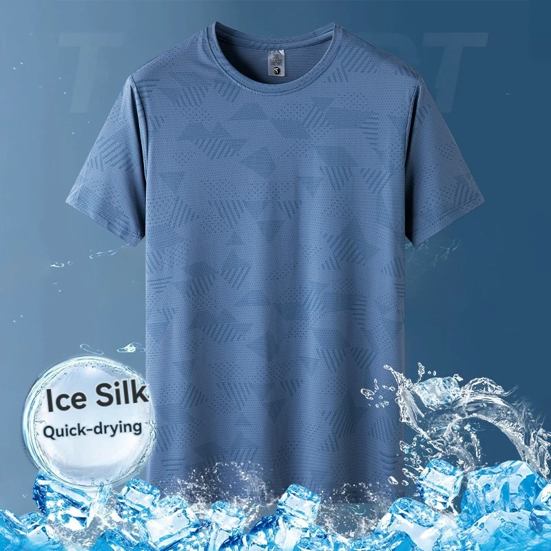 New Ice Silk Couple Quick Drying Sports Short Sleeved T-shirt Breathable and Sweat-absorbing Men's Summer Short Sleeved Top