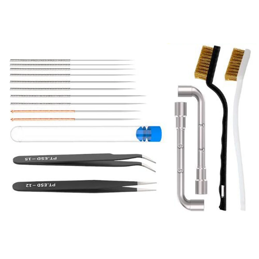 Ferramenta de limpeza de impressora 3d, escova de fio de cobre, bico de escova de dentes, agulha de limpeza, peças de impressora 3d, kit de chave de ferramenta de limpeza