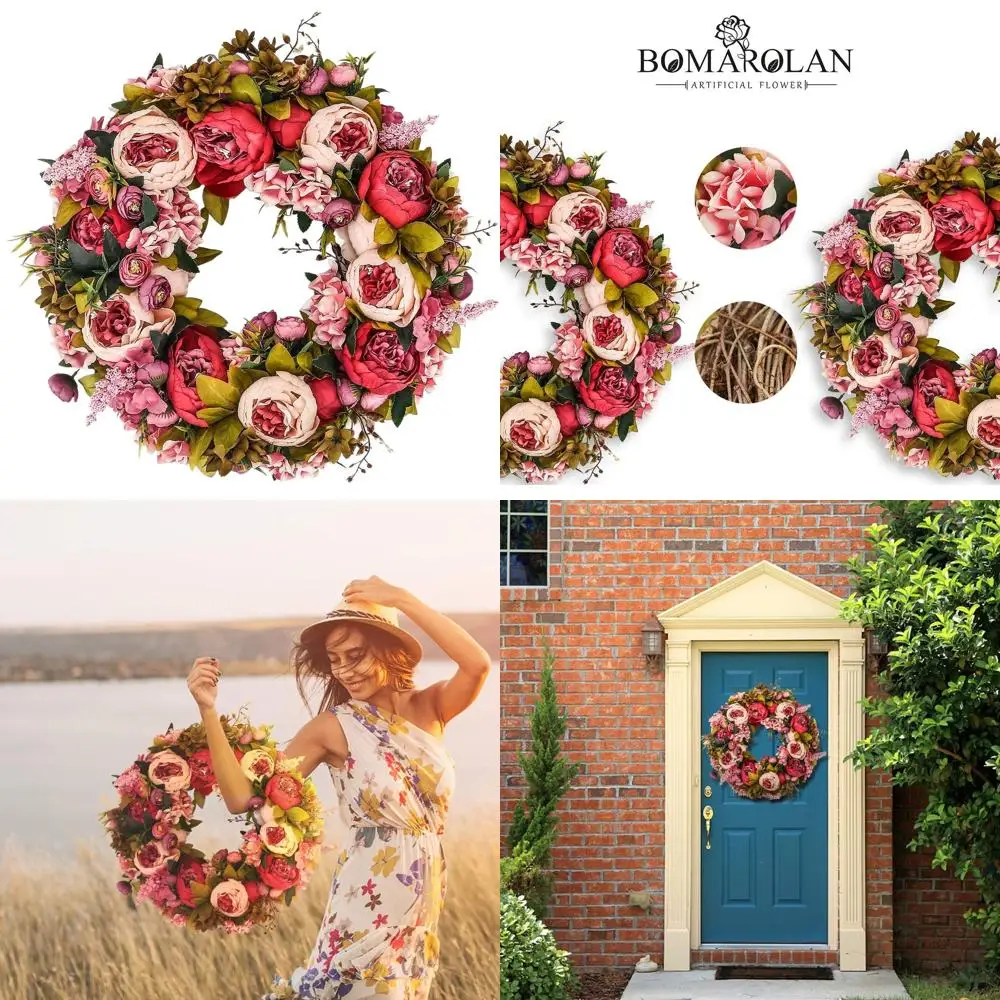 

Винтажный венок из шелкового пиона 19, цветущие цветы на все сезоны, подходит для наружного и внутреннего декора, идеально подходит для дверей, свадьбы