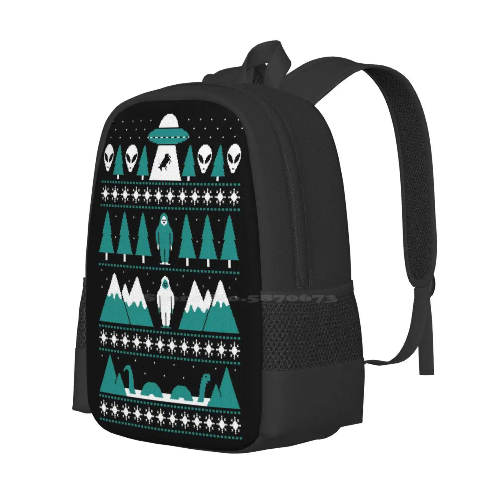 Paranormal Christmas Sweater School Bags Travel Laptop Backpack Ugly Christmas Ufo Alien Bigfoot Spaceship Handsoffmydinosaur