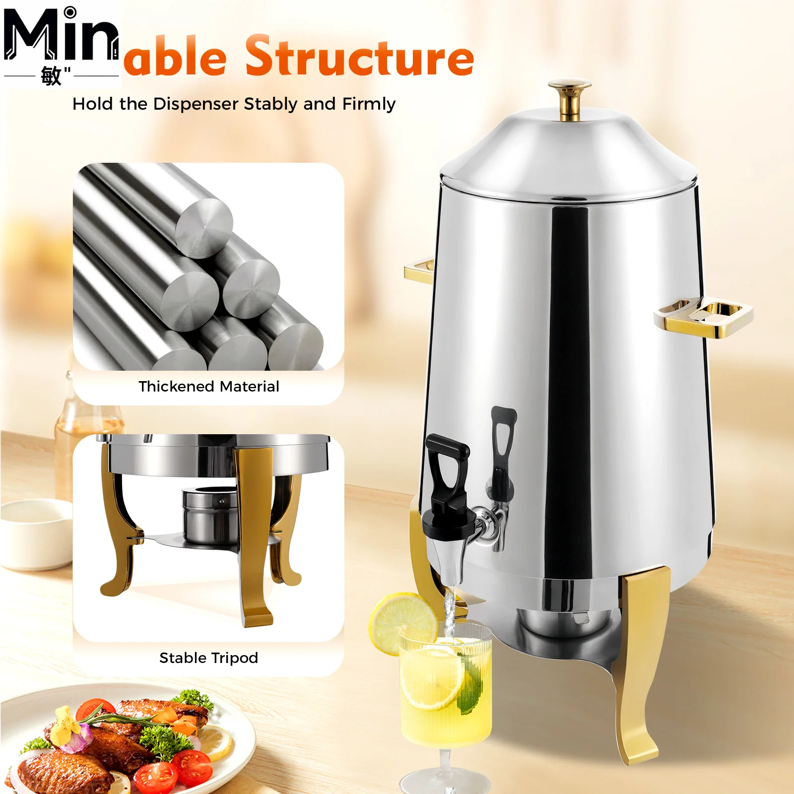 Stainless Steel Insulated Hotel Hot Beverage Dispenser with Fuel Tray Milk Tea Coffee Chafer Bucket for Restaurant Bar