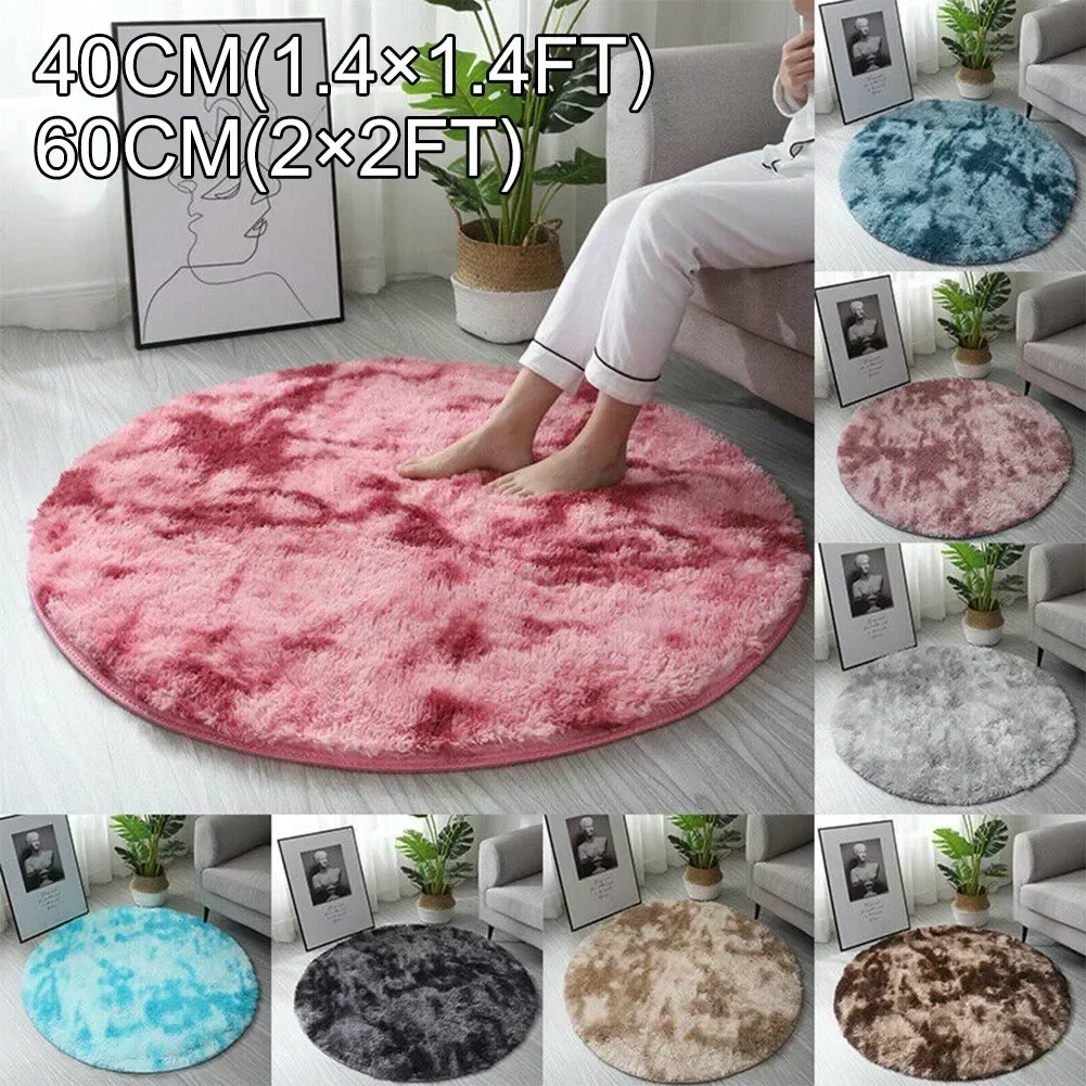 60cm Round Plush Carpet Shaggy Fluffy Rugs For Living Room Bedroom Floor Mats Bedside Area Rug Rainbow Soft Carpet Kids Room Mat