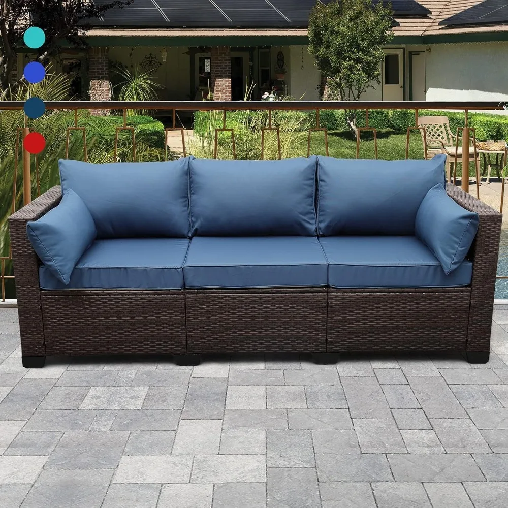 

3 Terrace Wicker Sofa, Outdoor Rattan Sofa Furniture Steel Frame with Furniture Cover and Deep Seat High Backrest
