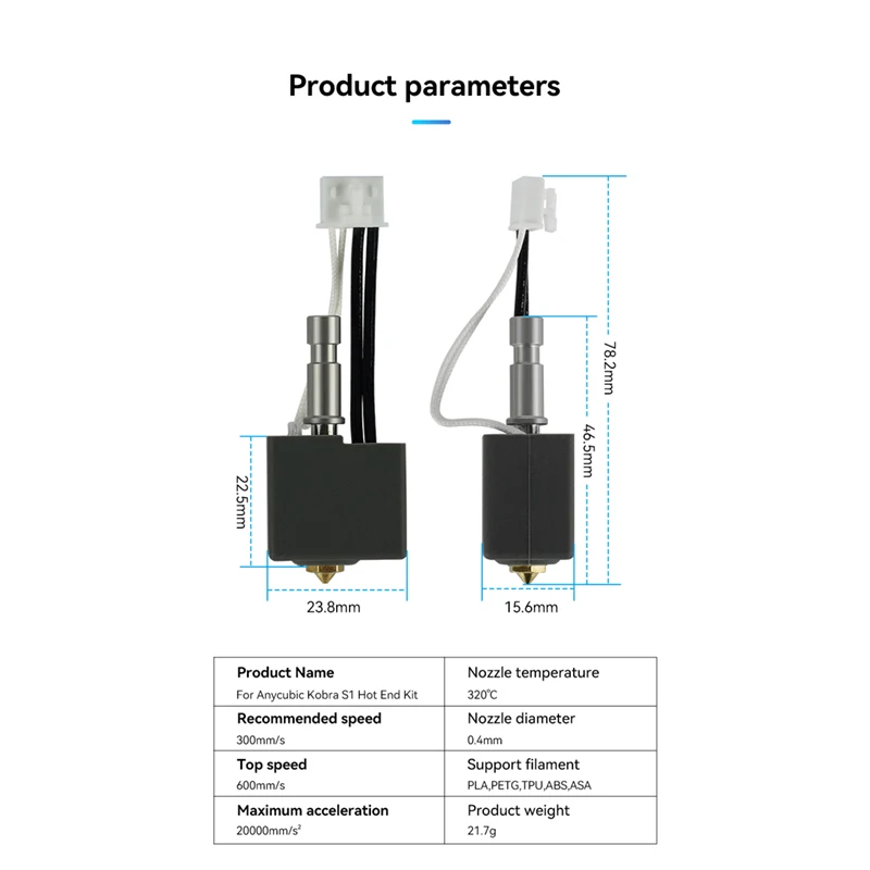 Anycubic Kobra S1/S1C ホットエンドキット Anycubic Kobra S1 用硬化鋼/真鍮ノズルプリントヘッド S1C 3d プリンターアクセサリー