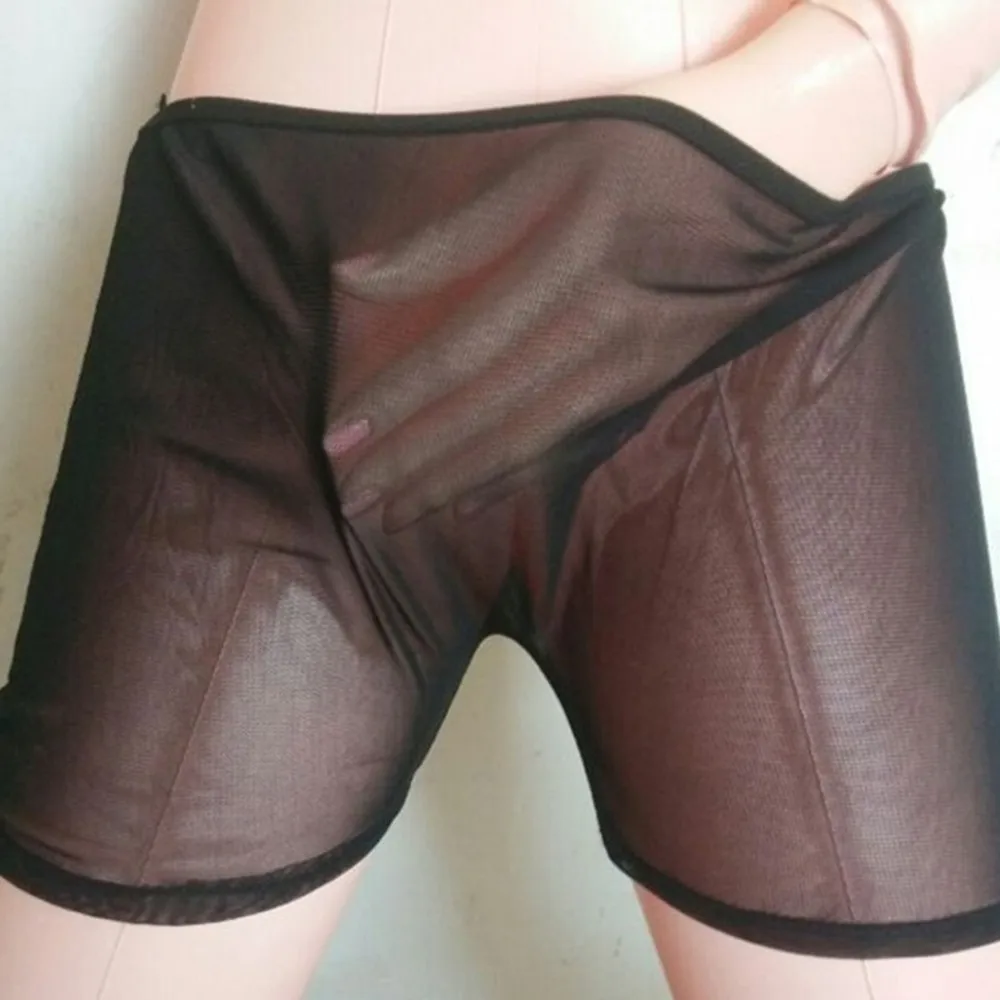 Men Sexy Underwear Mesh Trunk Briefs Male Shorts Thong Loose Comfy Pants Sheer Nightwear Transparent Thong Panties