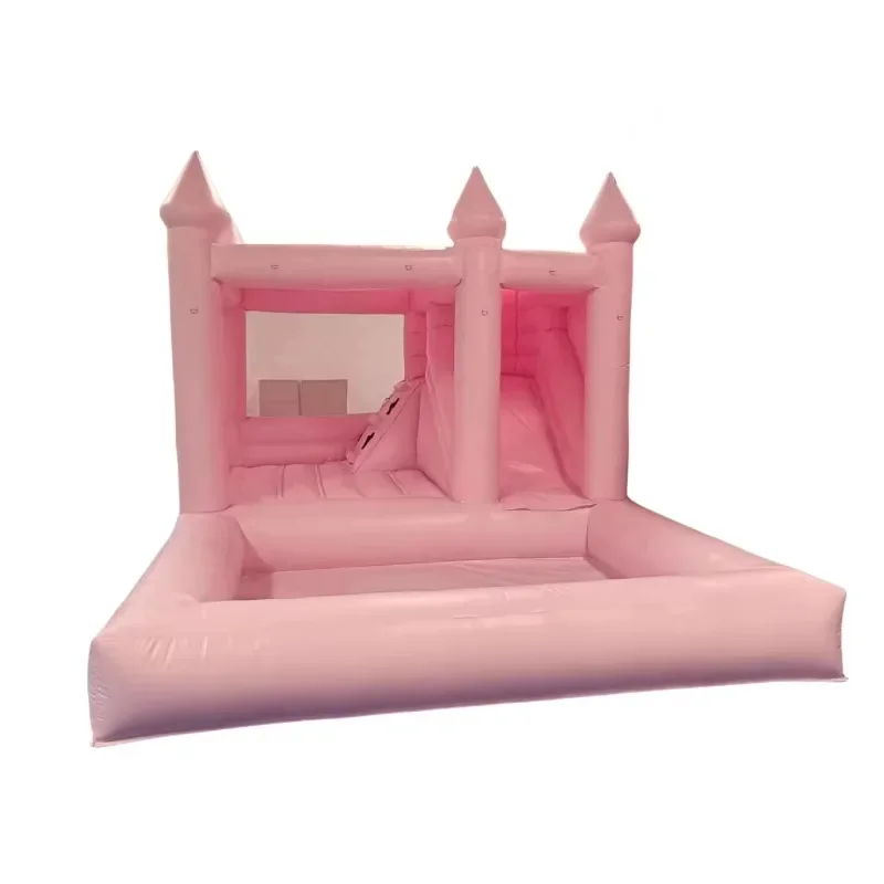 Pink and white nude bouncy castle party, indoor bouncy castle with slippery ball pit
