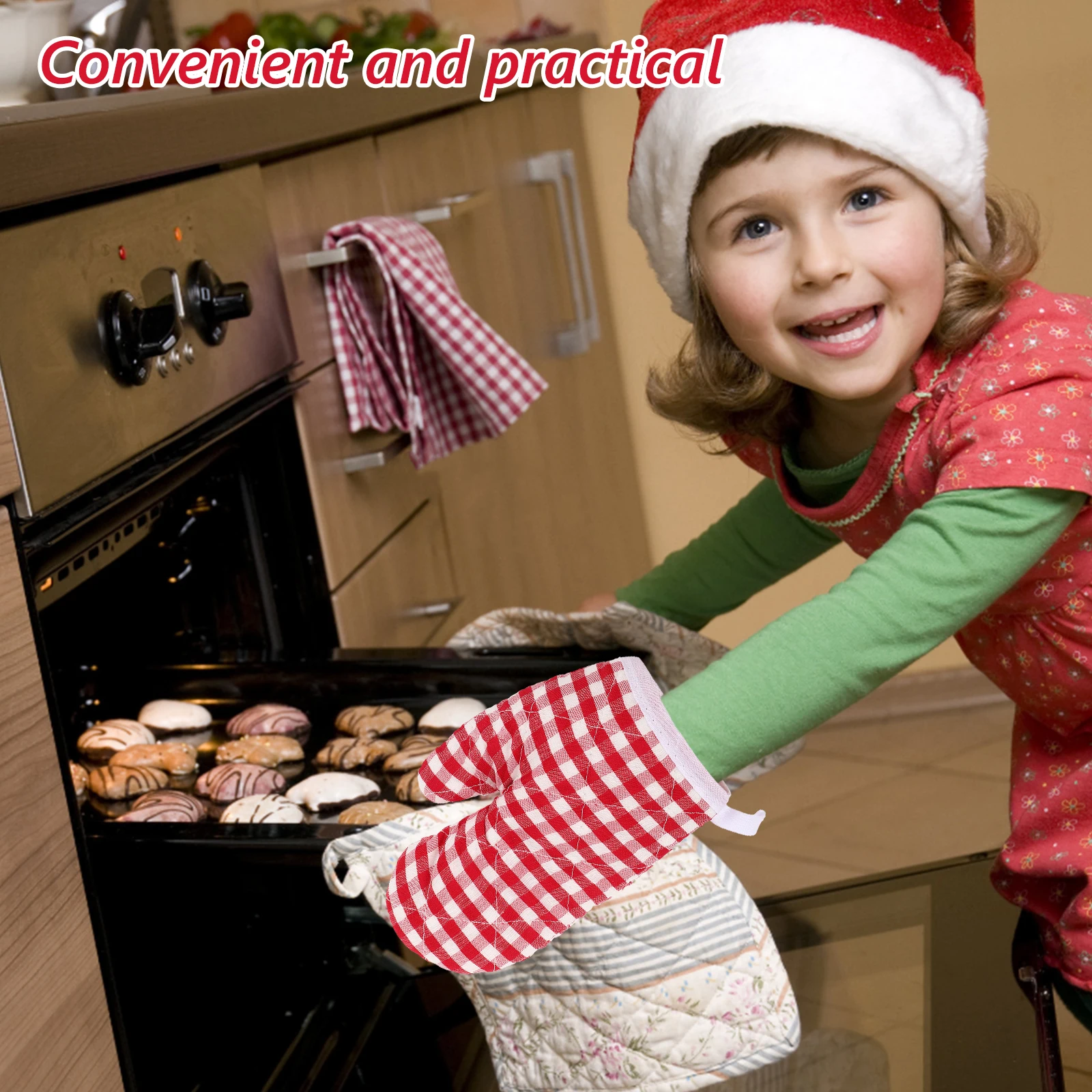 

1 Pair Kids Oven Mitts Red Heat Resistant Kitchen Baking Gloves For Children Cooking Microwave Air Fryer Bbq Grilling Family