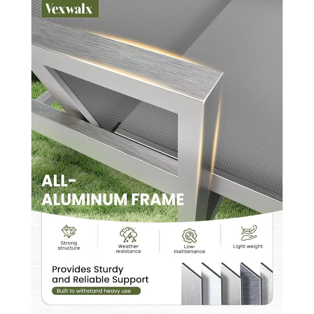 เก้าอี้พักผ่อนกลางแจ้งแบบมีล้อและที่วางแขน, เก้าอี้พักผ่อนริมสระน้ำทำจากอลูมิเนียม ปรับเอนได้ 5 ระดับ