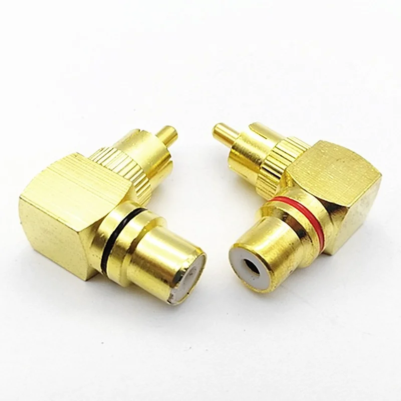 New 2 Pcs Copper L-shaped RCA Right Angle Elbow 90 Degree Male Conversion Head 1 Male 1 Female Wall Signal Cable Treasure