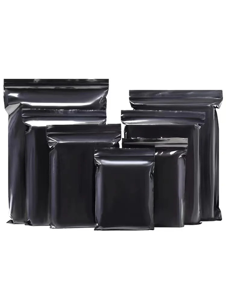 100Pcs Black PE Plastic Bag Zip Lock Self Seal Reclosable Reusable Waterproof Gift Sundries Grocery Storage Packaging Pouches