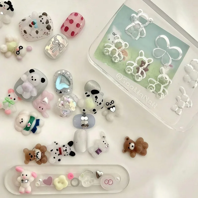 Cartoon Ice Transparent Bear Rabbit Butterfly 3D Silicone Nail Art Mold Creative DIY Artistic Essential Tool for Nail Artists