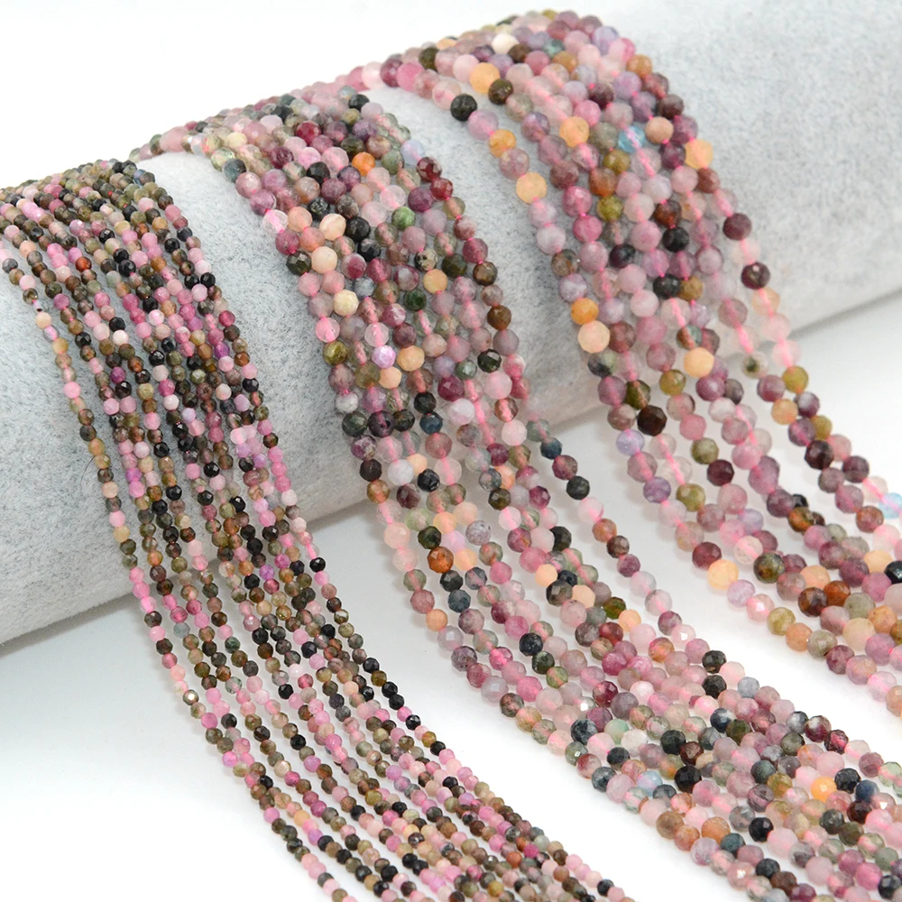 Natural Multiple Color Tourmaline Facted Round Bead 2/3/4mm for Jewelry Making Bracelet Necklace Bead DIY Accessories Wholesale