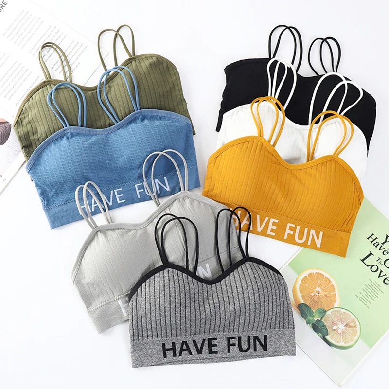 

HAVE FUN Letter Sports Bra for Women Sexy Beauty Back Gym Seamless Sports Bra Top Deportivo Mujer Suspenders Crop Top Fitness