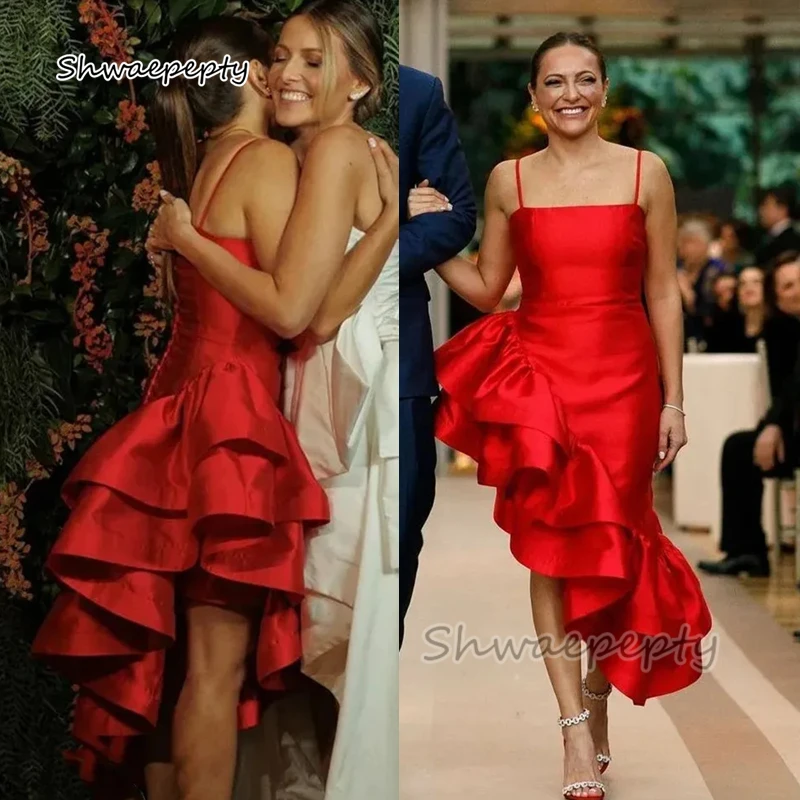 

Customized Asymmetrical Prom Dress For Women Spaghetti Straps Chic Special Occasion Dress Red Ruffles Brithday Party Gown