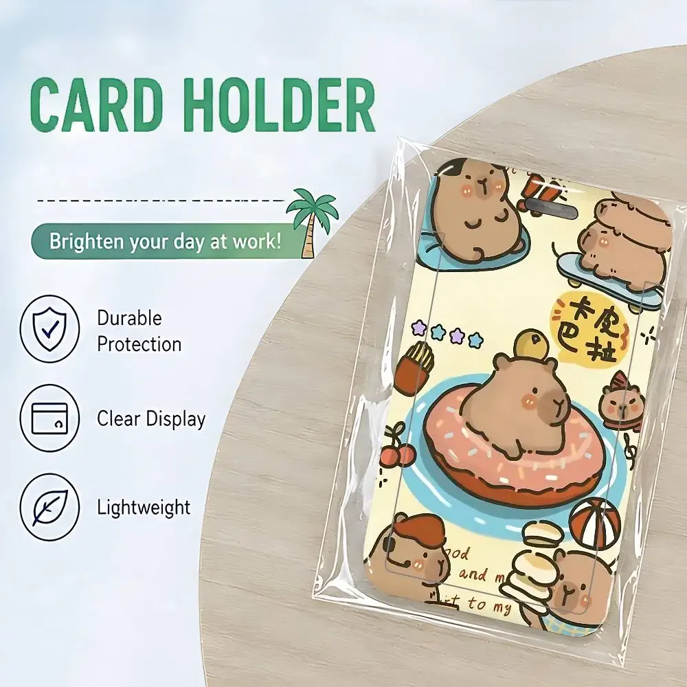 Cute Capybara Cartoon Clear ID Card Holder Lanyard Neck Strap Badge Case Door Credit Card Protector Daily Gift