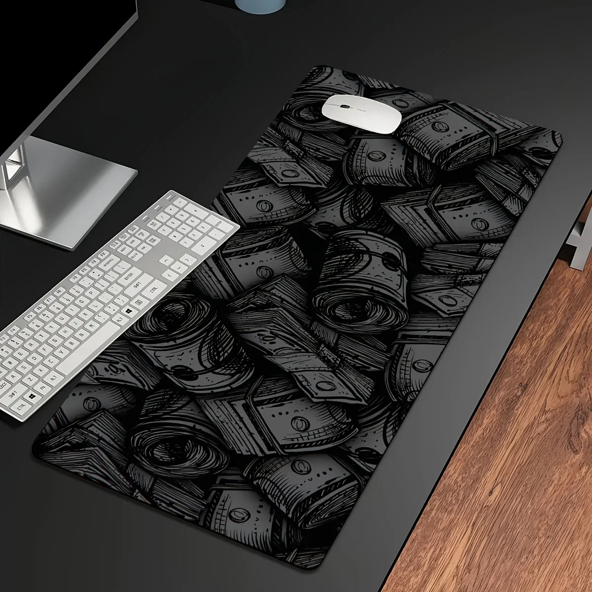 

Money Mouse Pad Large Durable Coin Mousepad with Non-slip Back Home Office 400x900mm Black Desk Mat Gaming Accessories Anime Rug