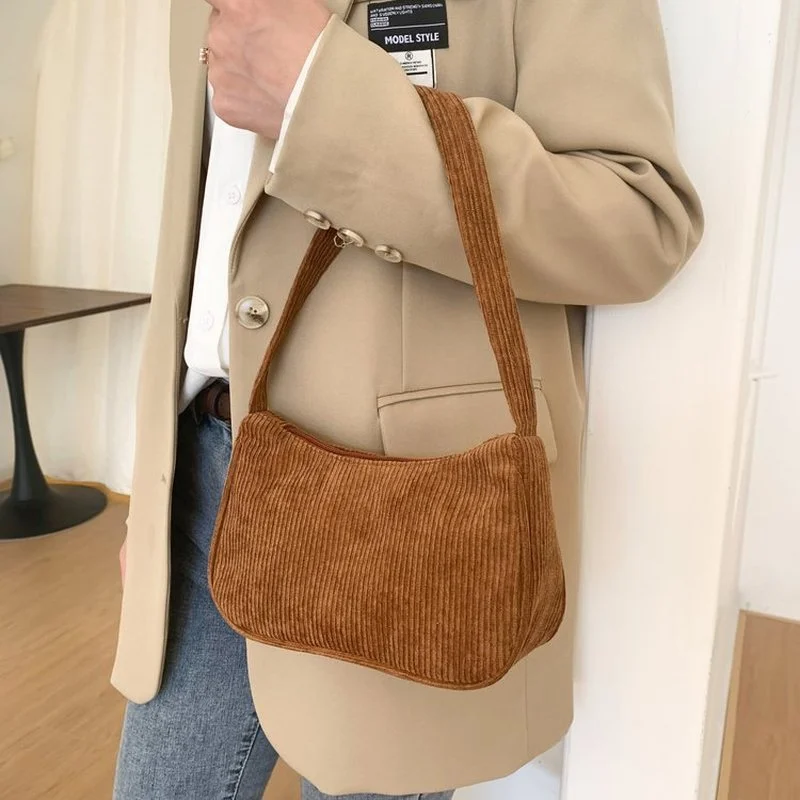 Sac sous les bras en velours côtelé d'hiver pour femme, pochette à fermeture éclair, sacs à main décontractés, poudres pour téléphone, shopping, voyage, femme, initié