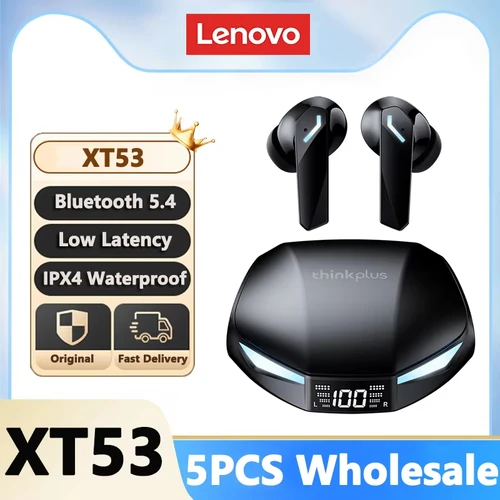 5 uds Lenovo XT53 auriculares inalámbricos Bluetooth 5,4 pantalla Digital LED auriculares deportivos HiFi auriculares para juegos de baja latencia al por mayor