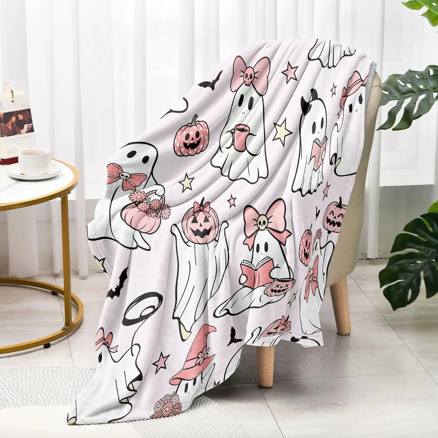 Glawry Pink Halloween Ghost Throw Blanket Gifts for Girls 51x59