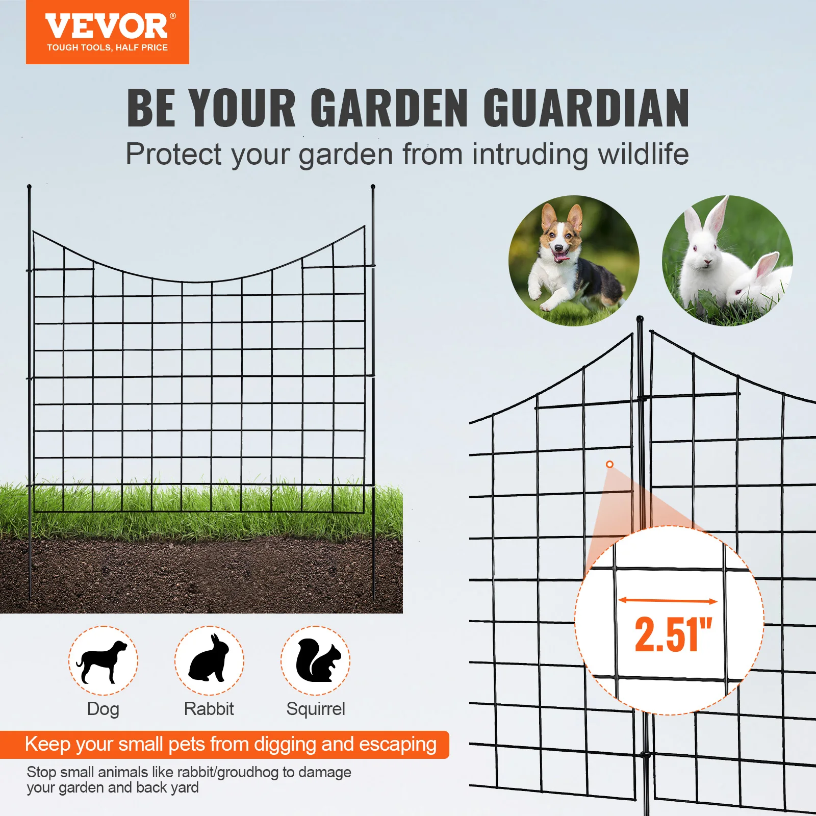 VEVOR 5pcs Garden Fence Animal Barrier Fence Outdoor Decorative Garden Fencing Metal Dog/Pets Fence for Yard Plant Protection