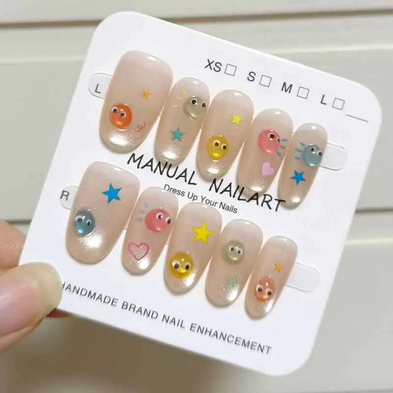 

10Pcs French Style New Cute 3D Small Eyes Wearable Nails Patch Nail and Nail Accessories Press on Nails Detachable Nail Tips